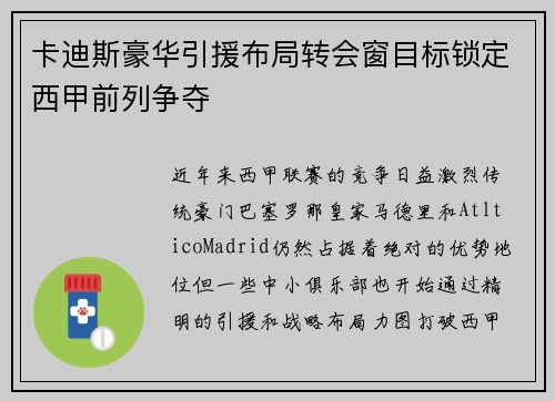 卡迪斯豪华引援布局转会窗目标锁定西甲前列争夺
