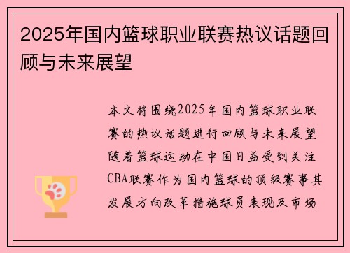 2025年国内篮球职业联赛热议话题回顾与未来展望