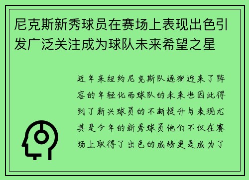 尼克斯新秀球员在赛场上表现出色引发广泛关注成为球队未来希望之星